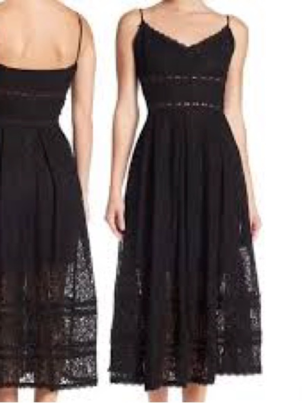 NSR Black Lace Midi Slip Dress with Spaghetti Straps